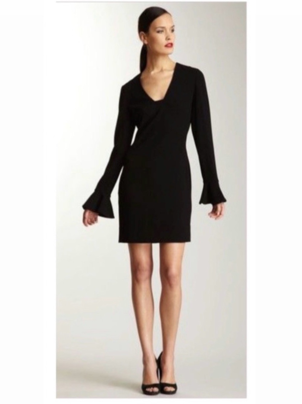 Diane von Furstenberg Hazina Black Bell Sleeve Mini Shift Dress Size 6